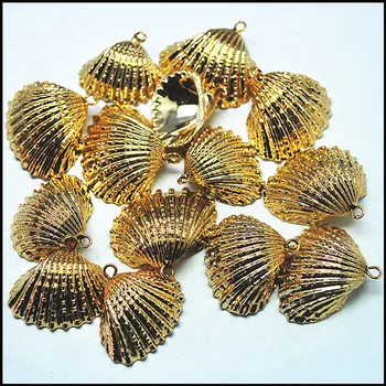  10шт златни суспензии във формата на миди със златен седеф, покрит метален цвят 15-20 мм, най-продавани