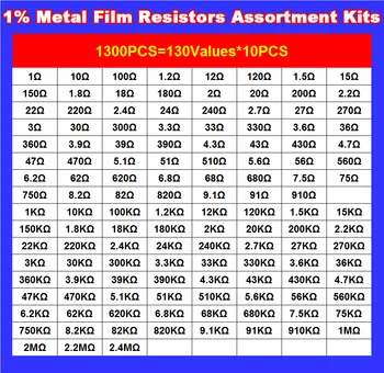  1300 бр./компл. 1% Метални Филм Резистори 130 стойности на X 10 бр. 1/2 0,5 W W Асорти Комплект Комплект Много Резистори Асортимент от Комплекти + Кутия