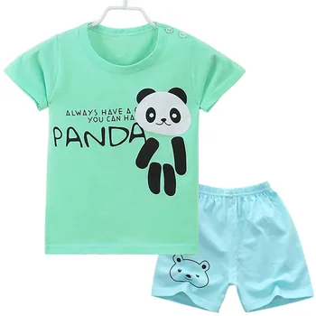  2019 нови дрехи за малки момчета, монтиране костюм, качествени детски комплекти от 100% памук, летни комплекти детско облекло с изображение на панда от карикатура, дрехи за момичета