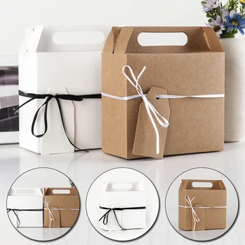  2021 Голяма Кутия От Крафт-Хартия За Подаръци С Дръжка Сватбени Бели Картонени Кутии За Торта, Кутия За Кексчета За Свети Валентин Подаръци За Осъществяване Кутия