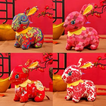  23 cm Нова Година Китайския Зодиак Цветен Плат Заек Плюшен Играчка Зайче Талисман Плюшен Кукла Възглавница е Мека За Деца, Подарък За Нова Година