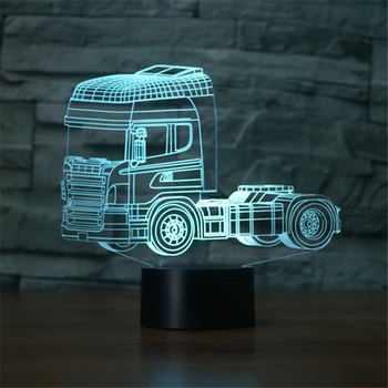  3D модел на превозното средство Led нощна светлина тежък камион камион 7 Цвята на Светлината, за да украсят Дома Лампа Визуализация Оптична Илюзия Лампа Коледа
