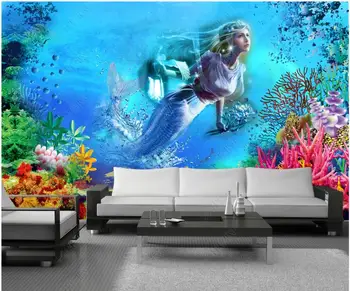  3d Тапети на стената на поръчка стенопис Подводен свят русалка хол начало декор фото тапет за стени, на рула