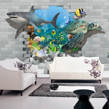  3D триизмерен подводен свят карикатура хол, детска стая фон тапети с нестандартни размери