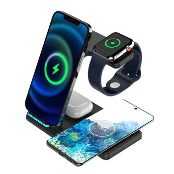  4 В 1 Qi Бързо зарядно устройство ще захранване на зарядно устройство 15 W Магнитна Безжично зарядно устройство За Magsafe iPhone 13 12X Pro На Apple Watch Airpods