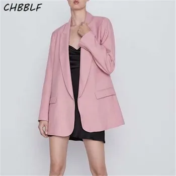  CHBBLF женски основни обикновена блейзери с дълъг ръкав и по-отворени джобове, однотонная дамски връхни дрехи, елегантно яке, палто, върхове A9438