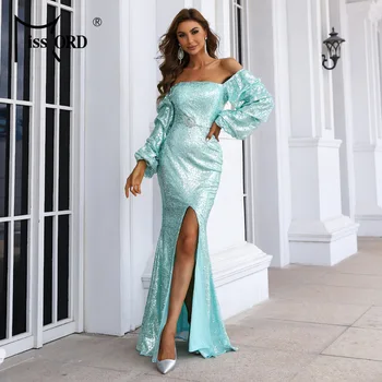  CloverBridal 2022 Модерни светло зелени Вечерни рокли с ръкави-фенерчета и отворени рамене vestidos elegantes para mujer WE9502