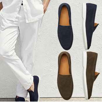  Elmsk/мъжки обувки; колекция 2022 г.; модерни меки лоферы без обков от телешка кожа в английски стил; бизнес мъжки обувки; мъжки велурени мокасини; ежедневни обувки на плоска подметка