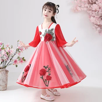  Hanfu/игри за момичета; сезон пролет-лято 2022; ново детско рокля в китайски стил в древен стил; супер измама на окото принцеса за момиченца