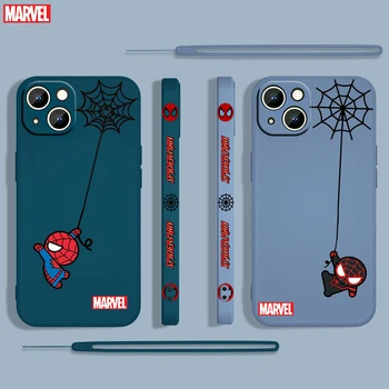  Marvel Spiderman Мини За Apple iPhone 14 13 12 Mini 11 Pro XS MAX XR X 8 7 6S Plus Течна Левица Въже Силиконов Калъф За Телефон Fundas