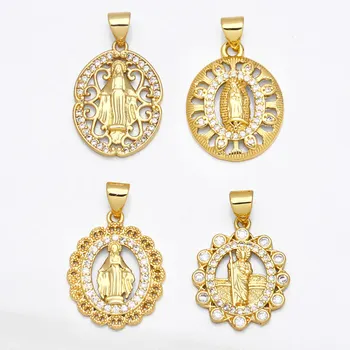  OCESRIO Virgen Milagrosa Медальон Висулки за Колиета Позлатена Мед Циркон Религиозни Находки за 