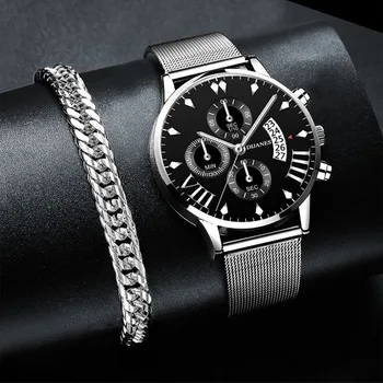  uhren herren Herren Neue Mode Kreative Edelstahl Mesh Gürtel Quarz Armbanduhr Herren Armbänder Uhren Business Casual Uhr Watche