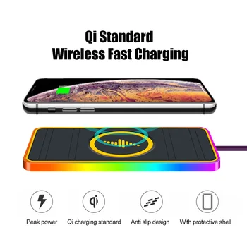  Автомобилна Бърза Безжична зарядно устройство Qi Бързо зарядно устройство ще захранване на Площадка Противоскользящий Мат Притежателя с Led Подсветка за iPhone Samsung