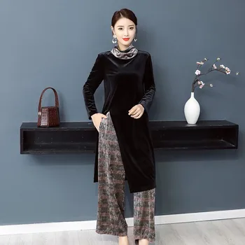  Азиатско-Тихоокеанския дамски дрехи, velvet Корейски стила, Най - + Панталони, пролетно-есенен костюм, източно рокля и елегантен азиатски етнически костюм