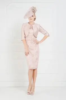 безплатна доставка robe de soiree 2014 vestido de madrinha сватбени розови къси Дантелени Рокли за крестной майката на Булката с жакетом