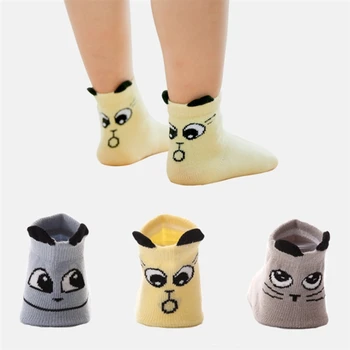  Детски чорапи, пролет-лято Дебели Памучни чорапи, с хубави анимационни противоскользящим дышащим подово покритие, детски Къси чорапи, Бебешки чорапи, 1 чифт/лот