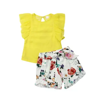  дрехи за малките момичета, 2 броя, Летни Дрехи с цветен Печат За Малки Момичета, Тениска, Потник + Шорти, Панталони