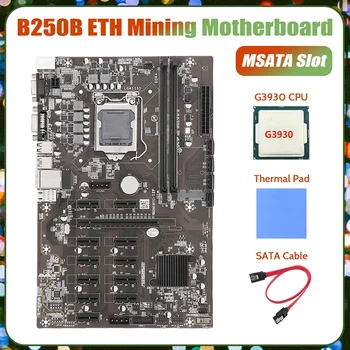  Дънна платка за майнинга B250B ETH + ПРОЦЕСОР G3930 + Термопаста + Кабел SATA LGA1151 DDR4 12Xgraphics Слот за карти MSATA За Майнера БТК
