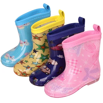  Есен-зима деца, момичета, момчета карикатура печат деца вали дъжд ботуши обувки от PVC, водоустойчив и ежедневни момчета момичета гумени ботуши глезена 