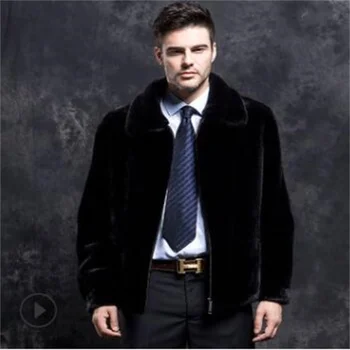  Есен черно кожено яке от изкуствена кожа кадифе, мъжки зимни утепленная топла кожа кожено яке, свободни мъжки якета, мода B198