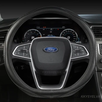  Естествена Кожа 38 см, на Кутията на Волана Колата е устойчива на плъзгане, За да Ford Focus 2 3 4 MK1 MK2 MK3 MK4 Авто Аксесоари за Интериора