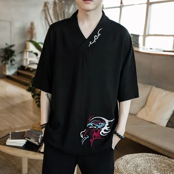  Китайска Риза Bouse Мъжки Традиционната Китайска Облекло за Мъже, Мъжки Китайска Риза с Яка-часова Кунг-фу Облекло Потници