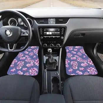  Комплект автомобилни Постелки със сини Розови флорални цветя, Предните и Задните Стелки за автомобили, Автомобилни Аксесоари