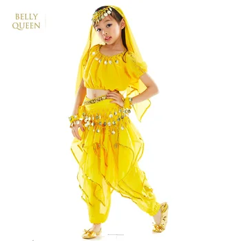  Костюм за танц на корема BELLYQUEEN, 6 бр./компл., Индийски дрехи за танци, Ориенталски Костюми, Детски Костюм за изяви за момичета