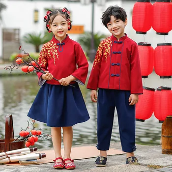  Костюм на Китайската Академия за момчета, Нов костюм древния костюм в Китайски стил за момичета, костюм за изяви с три знака, класически детски костюми за деца
