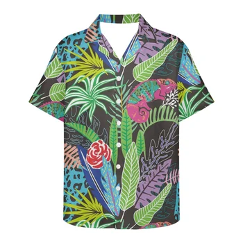  Листата Модел Летни Тропически Хавайски Ризи Ризи На Цветя Мъжки Потници И Ежедневни Риза С Къс Ръкав На Ризата Копчета Свободни Ваканции