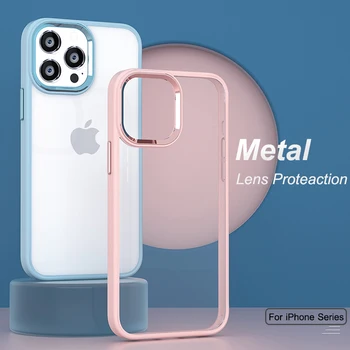  Луксозен Прозрачен Метален Защитен Калъф За Обектив iPhone 13 12 11 Pro Max Акрилен Силикон Броня На гърба устойчив на удари Калъф