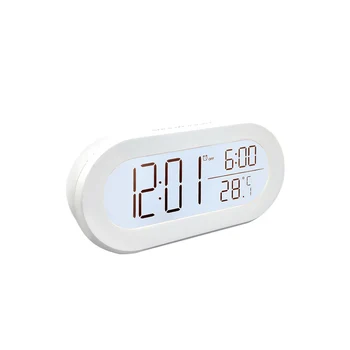  Мека Подсветка на Масата Модерен Повторение Електронен LCD Цифров часовник с Аларма За Спални Голям Екран Светлинен Безшумни Часовници