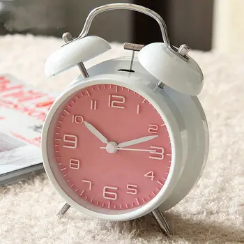  Модерен минималистичен металик аларма 4-инчов малък будилник с ночником