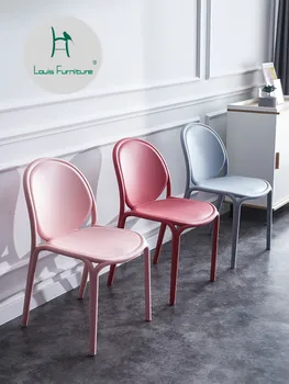  Модерен прост пластмасов стол, домашен сгъсти маса за хранене, стол, ресторантско творчество, стол с лепилен облегалка, чист червен стол за почивка