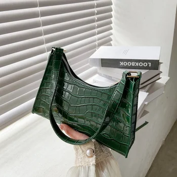  Модерна чанта на едно рамо, женствена чанта за подмишниците, 2022, Нова дамска чанта с Крокодиловым Модели, Ретро, индивидуалност, това е една улица