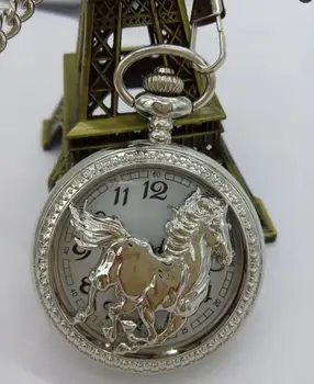  Нова Мода кварцов сребърни Выдалбливают кон Флип часовници steampunk каубой верига джобни часовници за мъже подарък PO7488
