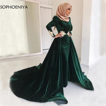  Ново Записване, Зелено, мюсюлманското вечерна рокля с Дълъг ръкав, Рокли за Абитуриентски бал, Дантелени Апликации, Дубайское арабското рокля, рокля, вечерна рокля