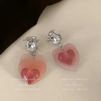  Постепенното розова любов циркон обеци от смола във формата на сърце украса бижута обеци на едро бижута корейски обеци