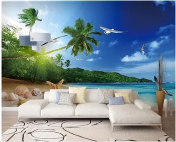  Потребителски снимки на 3d тапети морски пейзаж плаж кокосова палма ТЕЛЕВИЗИЯ фон Начало декор на 3d стенописи тапети за стени d 3