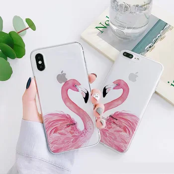  Прозрачни Калъфи за телефони Flamingo за iPhone 13 12 Mini 11 Pro Max X XR XS Max за iPhone 7 8 Plus SE 2020 Мек Прозрачен заден Капак