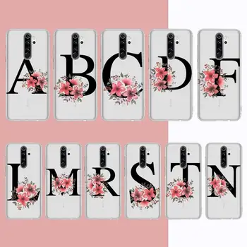  Розови Цветя черно от А до я Първоначален Азбука на Калъф за мобилен Телефон Samsung S20 S10 lite S21 плюс за Redmi Note8 9pro за Huawei P20 Прозрачен