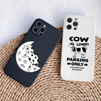  Сладък Животни Крави Калъфче За Телефон в Черно, Бяло на Цвят За Apple iPhone 12ProMax 13 11 Pro Max Mini Xs X Xr 7 8 6 6s Plus Se 2020 Калъф Funda