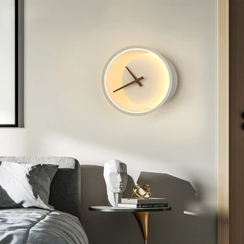  Стенен Часовник С Лампа LED Art Луксозен Дизайнерски Часовници Преминаване на Стената Спалня Хол Украса Фон, с монтиран на стената Лампа Осветление