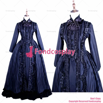  фондкосплей Викторианска рокля в стил РОКОКО по скалата на рихтер атласное рокля черна ивица Готически костюм за Cosplay, CD/TV[G1601]