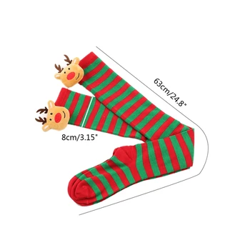  Шарени Чорапи Над Коляното, Коледни Празнични Сладки 3D Плюшени Чорапи до Бедрото, с Елени, Чорапи Носочные Продукти за Жени и Момичета