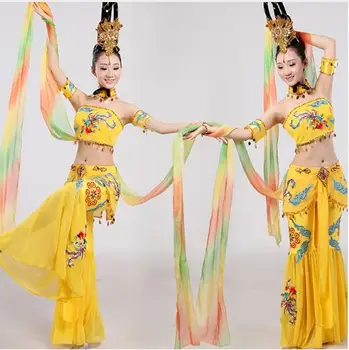  (0114) Китайски народни танцови костюми танц Тайланд Танцов Костюм Национален костюм Дуньхуан танцови костюми