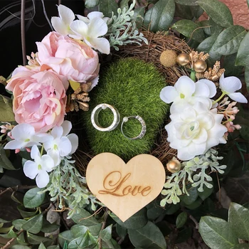 1бр Отстъпка Селски цвете Годеж Сватба фото щанд Потребителското си име пръстен на притежателя на възглавницата на приносителя възглавница