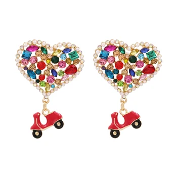  2020 Цветни Стъклени Кристални Обеци С Изкуствени Перли Във Формата На Сърце, Дамски Модни Червени Автомобилни Дизайнерски Окачване, Висящи Обеци, Модни Бижута