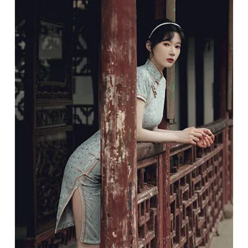  2022New Сезон: Пролет-Лято Рокля Китайски Стил къса Рокля за Жените Невидима Светкавица Разделение на Подгъва Мода Високо Качество на Ретро Qipao