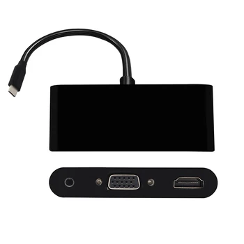  3 в 1 USB Converter 3.1 адаптер, тип C за HDMI + VGA + 3,5 мм Аудио Женски Подкрепа 4 До * 2 До 1080 P